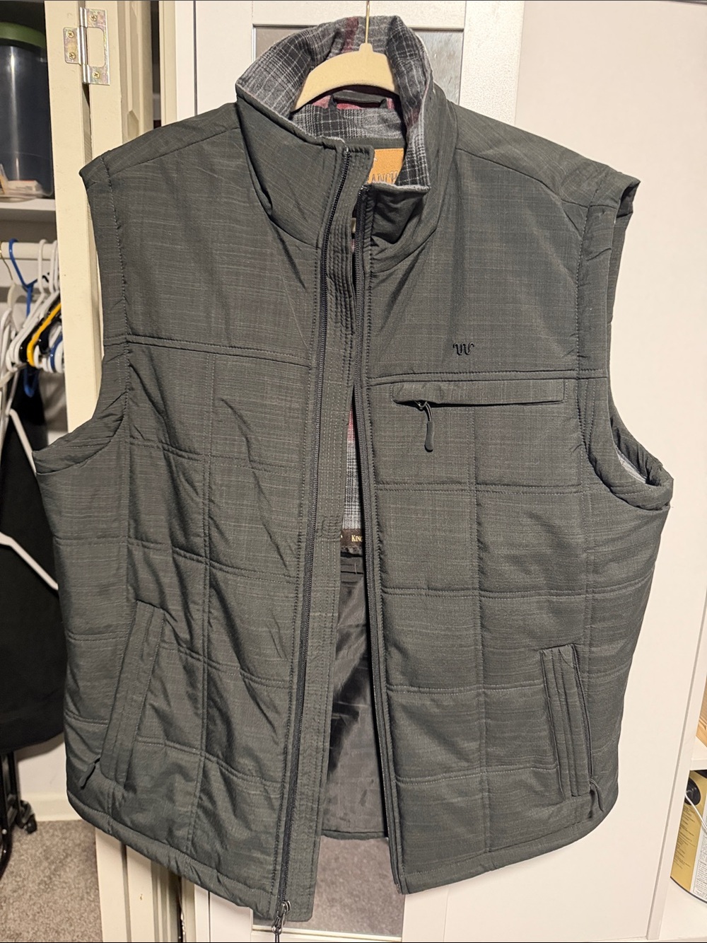 Quilted Men's Vest in Dark Gray with Zip Pockets